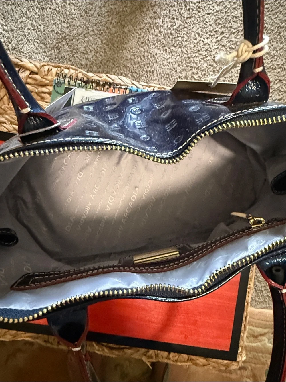Arcadia Glossy Patent Satchel in Deep Navy